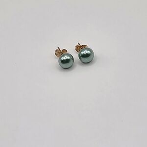 6mm Green Pearl Earring Studs in 14K Gold Plated